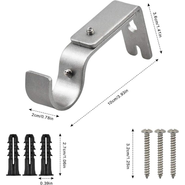 6 stk Gardinstangbraketter, Justerbare Metallgardinveggbraketter, Heavy Duty Gardinskinnebraketter, Gardinstangbrakett med Skruer for Gardinvegg