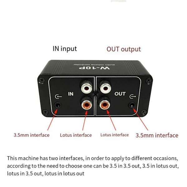 Bærbar lydstyrkekontrol RCA 3,5 mm forforstærker W-10P Stereo Dual Channel Stereo Audio Mini Balance Music Home Sound