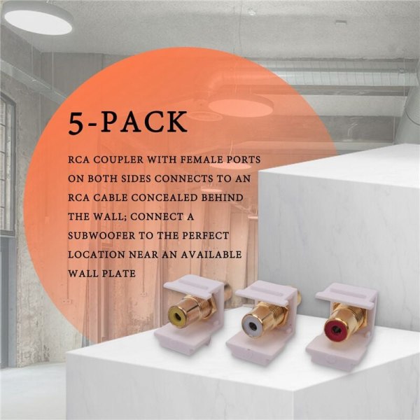 5-pak RCA Keystone Jack Plug Connector Insert Socket Plug Inn i Adapter Port Coupler Belagt eller for Veggplate