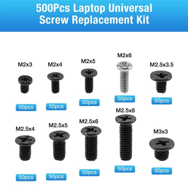 500 stk. Universal Laptop Skruer Udskiftningssæt M2, M2.5, M3 til