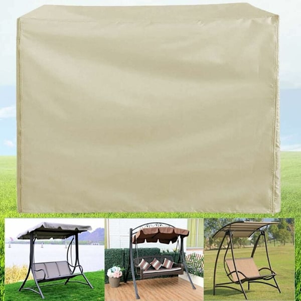 Vattentät 3-sits trädgårdsgungaöverdrag, 220x125x175cm 210D Oxford Anti-UV Gungstolöverdrag Utomhus Gungaöverdrag - Beige