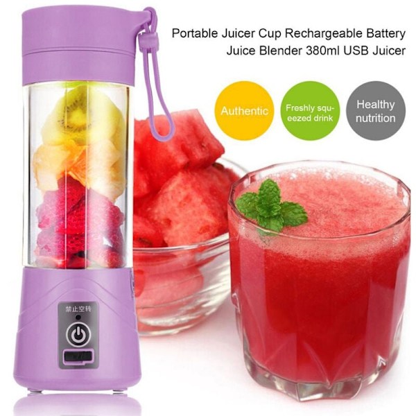 380 ml:n USB-ladattava mehumaija pullokupillinen sitrushedelmämehu sekoitin vihanneshedelmä maitojuoma smoothie mehumaija reamer pullo: Violetti
