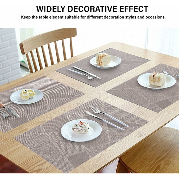 Set med 6 Tvättade PVC-Underlägg Halksäkra Slitstarka Värmebeständiga Lätt att Rengöra och Förvara Miljövänliga 45 x 30 cm Beige