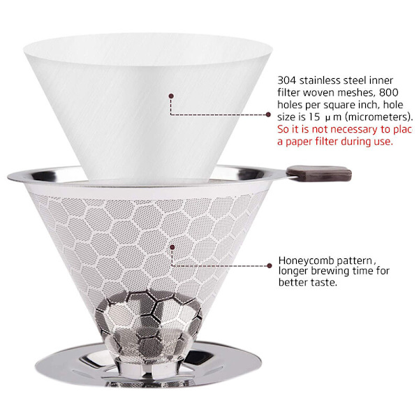 Genbrugelig Papirløs Kaffefilter Dripper i Rustfrit Stål