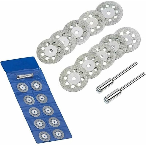 Diamant Skæreskive, 20 stk. 22 mm Diamant Mini Skæreskiver med 4 stk. Mandrelskafter til Rotationsværktøjer Glas Ædelstene Skæreskiver