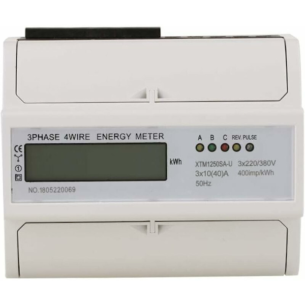 3 x 220V/380V KWh Elektrisk mätare Rail Digital Energimätare LCD Trefas 4 Ledningar 7P Elektronisk(30(100) A)，1st