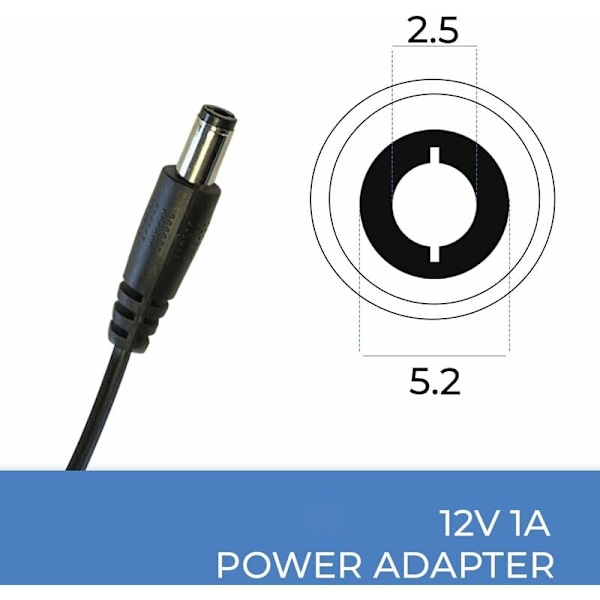 Universal Nätadapter 12V DC 1A, AC 100-240V 50/60Hz, Adapter, Anslutbar Nätadapter/Kabel Längd 100cm (5.5 – 2.1mm Jackkontakt) Kompatibel med TV