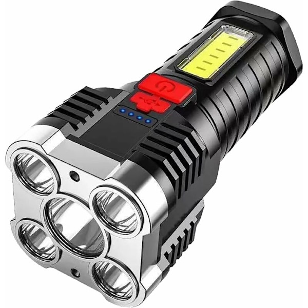 Vattentät Glödlampa 5 Pärlor COB Explosionssäker Ficklampa - Lång Räckvidd Sidoljus - för Hem och Utomhus - USB Laddningsbar, (JF4554) [Energi C