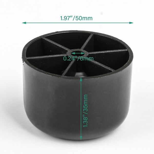 12 stk. sorte møbelben 50x35mm plast runde til sofa - Sunny