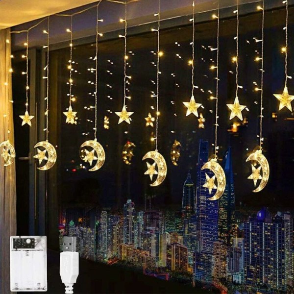 Ikkunaverhot LED-valot Kuun tähtinauhat napavalot Jouluhääjuhlat Makuuhuoneen sisustus-Fei Yu