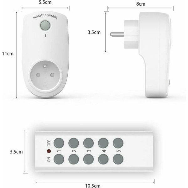 5-pack programmerbara elektriska uttag, trådlös fjärrkontrolluttag med 2 fjärrkontroller 2 batterier ingår, 30M avstånd öppet område kontroll, O