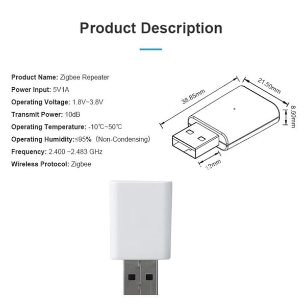 Tuya ZigBee 3.0 Signal Repeater USB Extender til Enheder ZigBee2MQTT Mesh Home Assistant Deconz Automation, EU Stik