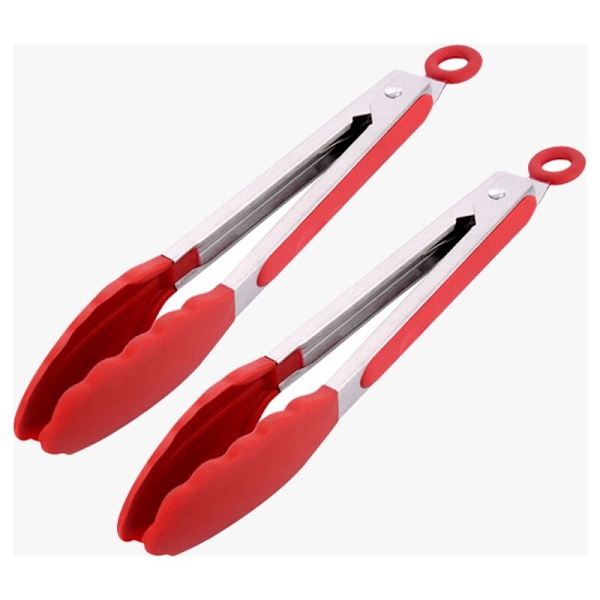 Kökstänger i rostfritt stål med silikonhuvuden, låsfunktion, 2-pack, röd