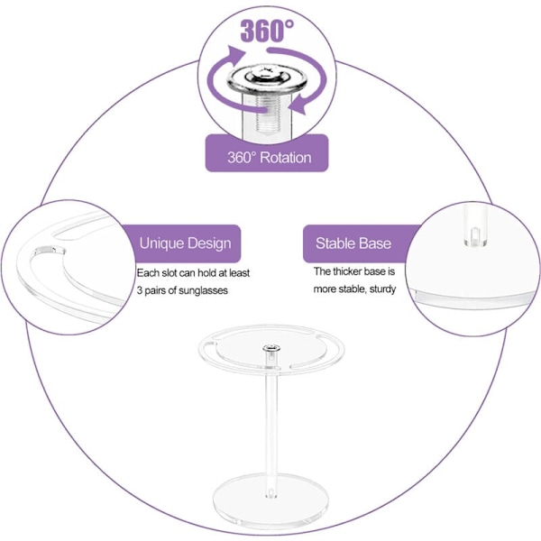 Akryl Solglasögonhållare med 360° Rotation, Glasögonställ, Svart Glasögonbord Organizer