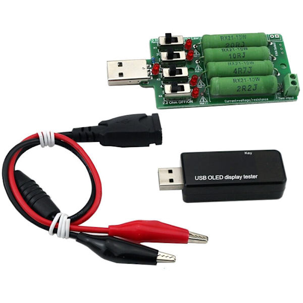 Batteritester/USB DC Voltmeter Ammeter 18650 Kapacitetsmåler Elektronisk belastningsafladningsmodstand Krokodilleklemmer Krokodilletråd