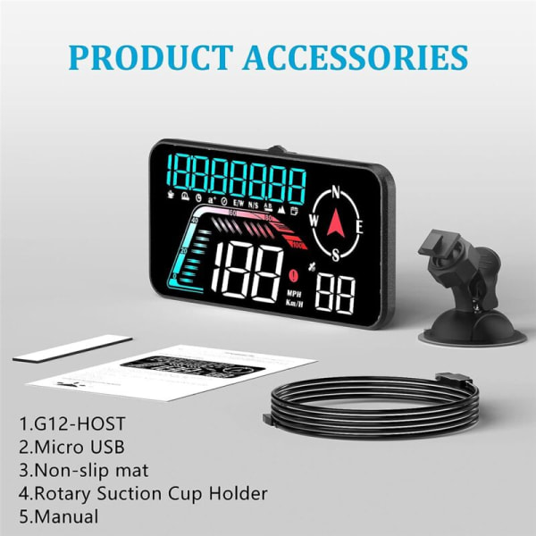 Head Up Display G12 HUD Bil GPS Display Hastighedsalarm Universal Kørselshastighed Som Vist