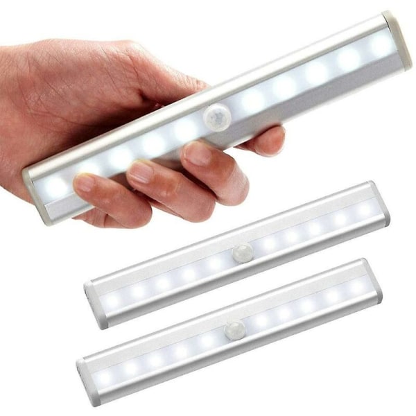 Sæt med 3 LED-lamper, indvendig bevægelsessensor, skabbelysning, 10 LED'er, trådløs spot, LED-skablampe, batteridrevet LED-belysning med magnetisk s