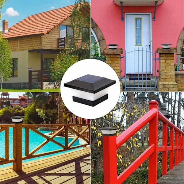 Solcelle Stolpe Solcelle Lys, Solcelle Stolpe Solcelle Stolpelampe Solcelle Søylelampe Vanntett Utendørs Kolonnelampe LED Solcellelampe for Trestolper, Dekk, Terrasse, F