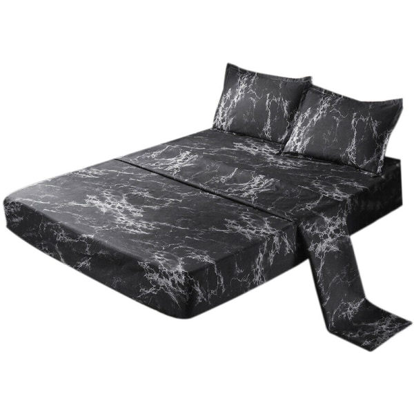 1 Set 4 Delars Marmor Överkast Marmor Sänglakan Örngott Set Djup Fick Duvet Cover Mjuk Sängkläder Svart