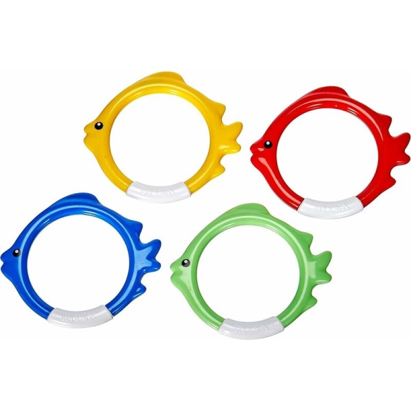 4 vægtede ringe til dykningsspil 12 x 12 x 2 cm Grøn/Rød/Gul/Blå