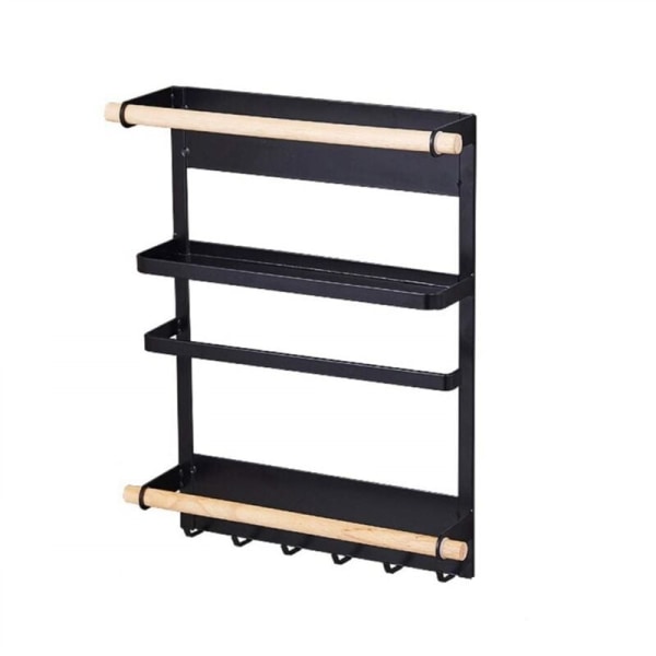 Magnetisk veggorganisator for kjøleskapsdør, papirhåndkleorganisator, rustfrie krydderglass, skap, flerbrukskjøleskap, svart