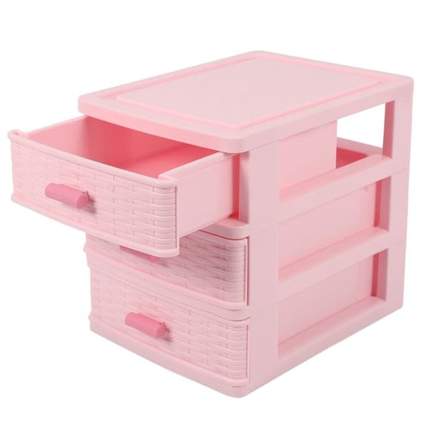 Plastboks med 3 rom og skuff, rosa