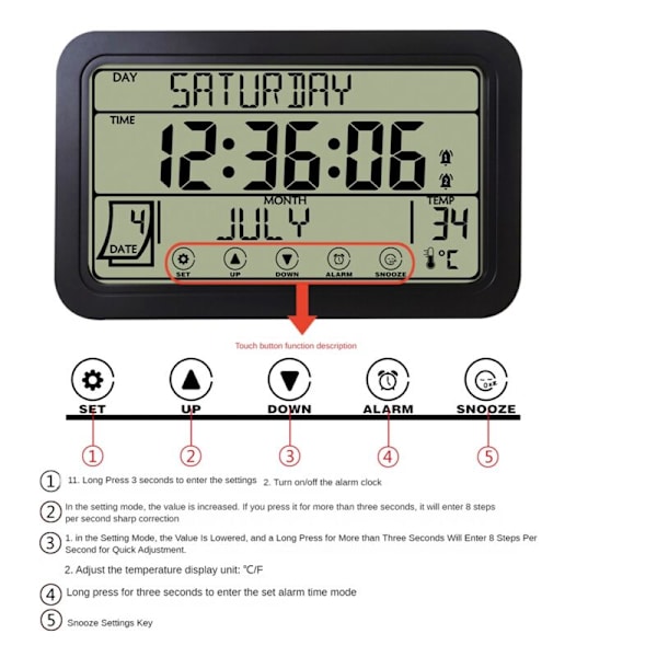 2 st Digital Väggklocka, Batteridriven, 8 Tums Skrivbordsklocka med Temperatur, Luftfuktighet, Aktuellt Datum, Vit