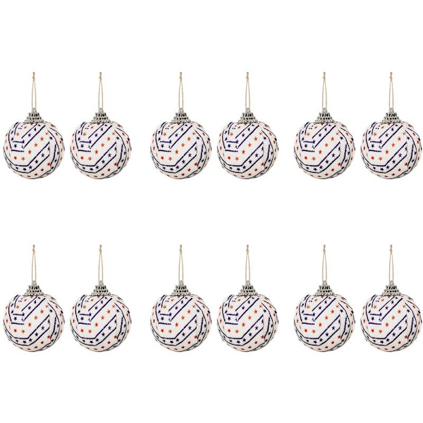 12 st Independence Day hängande bollprydnad patriotisk tyg inslagen boll för fest julgran A