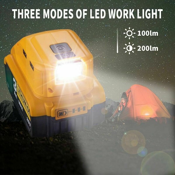Batteriadapter for Dewalt 14.4V/18V/20V Lithium-Ion batteri, DC-kontakt og LED-arbeidslys og dobbel USB-lader, strømforsyning, kompatibel med D