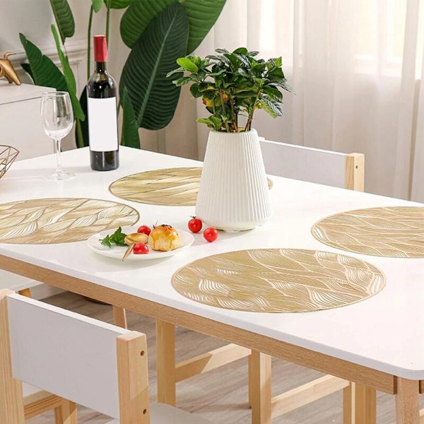 6 stk Myke Høy Kvalitet Kjøkken Dekor Runde Plassmatter Bryllup Spisebord Matter PVC Runde Plassmatter Anti-Riper - Gull