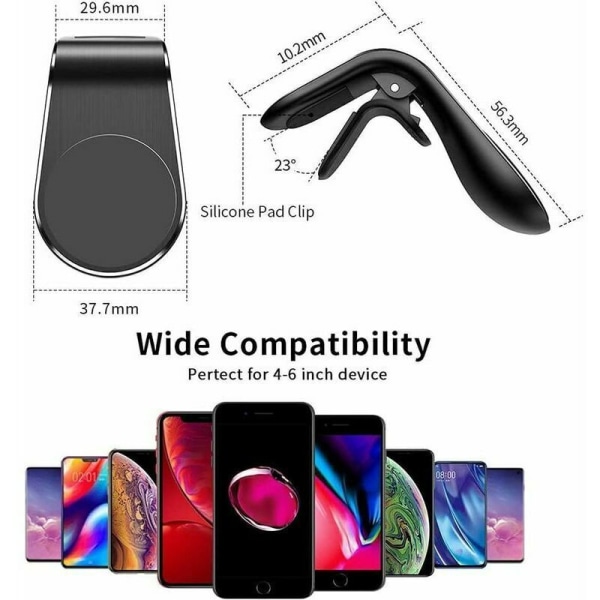 Magnetisk biltelefonholder, 2 stk. biltelefonholder bilmagnet bilmontering på luftventil til iPhone Samsung Huawei Xiaomi og de fleste smartphones（Sort）