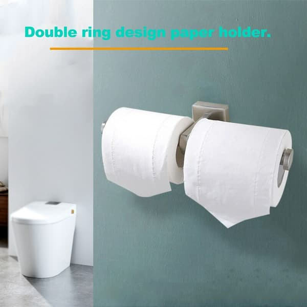 Toiletpapirholder i rustfrit stål, dobbelt ring, til montering på væggen, sølv