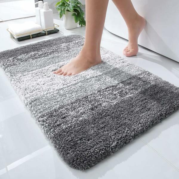 Ylellinen kylpyhuoneen matto, erittäin pehmeä ja imukykyinen mikrokuitu, liukumaton, pehmeä, konepestävä ja -kuivattava kylpyhuoneen ammeeseen 16x24 harmaa