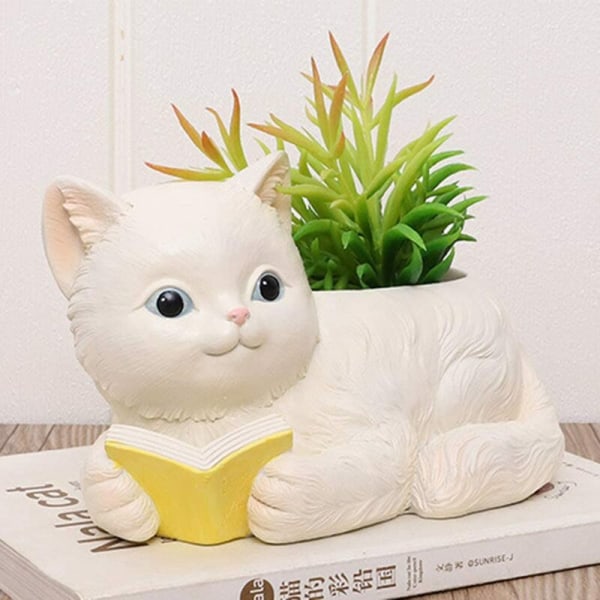 Fun Cat Life Flower Pot Pöytäkone kukkaruukku Mehevä ruukku Toimistotuotteiden säilytysastia Pöytä Organizer Kasviruukku