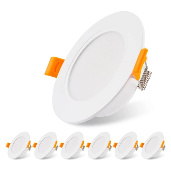 Sett med 6 Ultra Flat LED Nedfelt Spotlights 230V 5W, Nedfelt Taklampe, 3000K LED Spotlight, Takspotlight, for Bad, Stue, Kjøkken