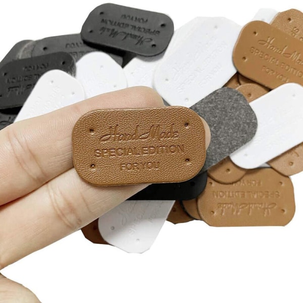 100 st Faux Läder Etiketter för Handgjorda Kläder Hantverk Faux Läder Etiketter DIY Plaggstillbehör Etiketter