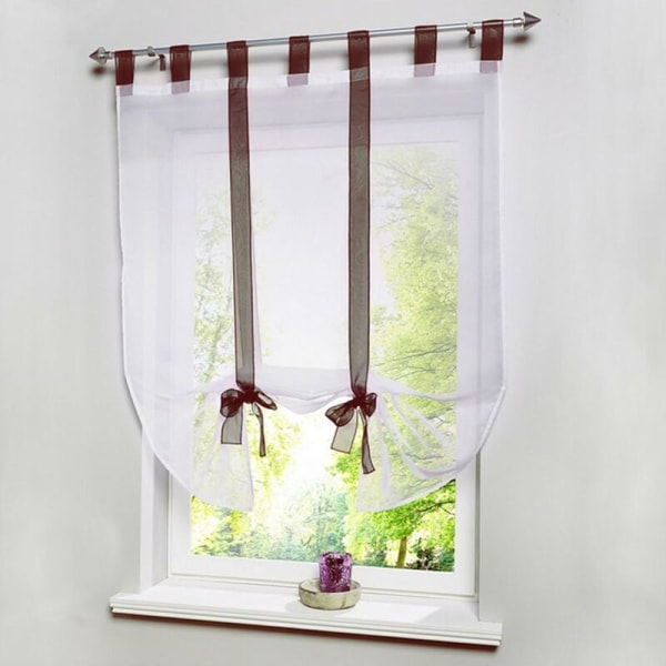- 1 piece Roman Curtain Adorable Knot Sitting Bedroom Style Embroidered Voile Window - Coffee - 60cmx140cm-Sunny