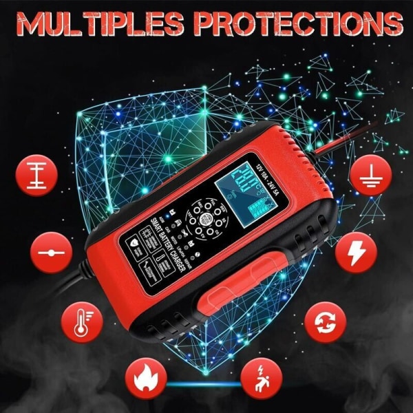 Intelligent Batterilader 10A 12V/24V LiFePO4 Batterilader til Bil Motorcykel Automatisk Auto Vedligeholdelseslader med LCD-skærm Reparationsfunktion til Ca