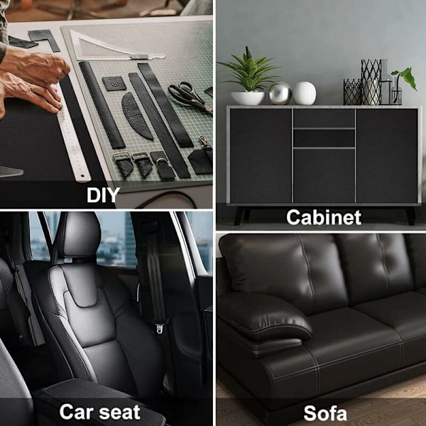 Sort Selvklæbende Læder Reparationskit 150 x 40cm - PU Læder Klæbende Rulle Reparation - til Sofaer, Jakker, Håndtasker, Bilsæder, Lædermøbler Rep