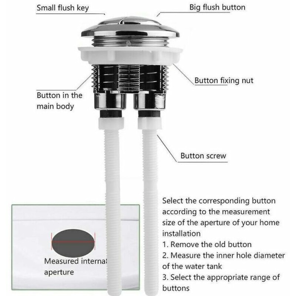 Universal Toilet Tank Udskiftning Dobbelt Skyl Knap Toilet Tank Tilbehør Rund Forsegling Dobbelt Knap, Sunny