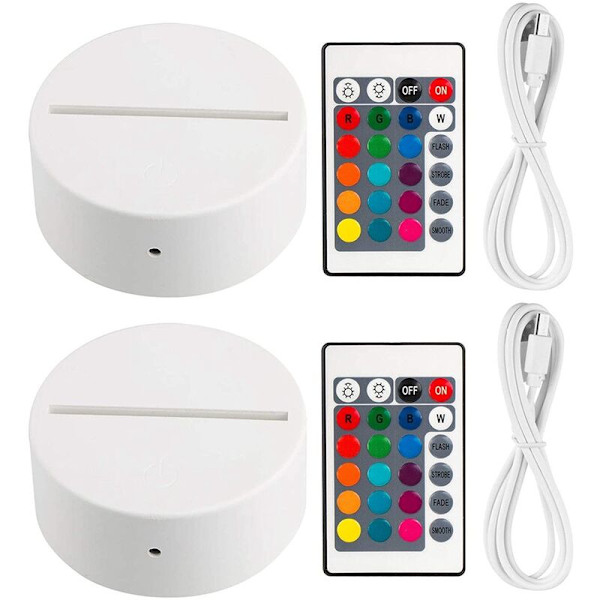 2-pack 3D LED nattlampa bas + fjärrkontroll + USB-kabel, 16 färger ljusshow display stativ för akryl vit