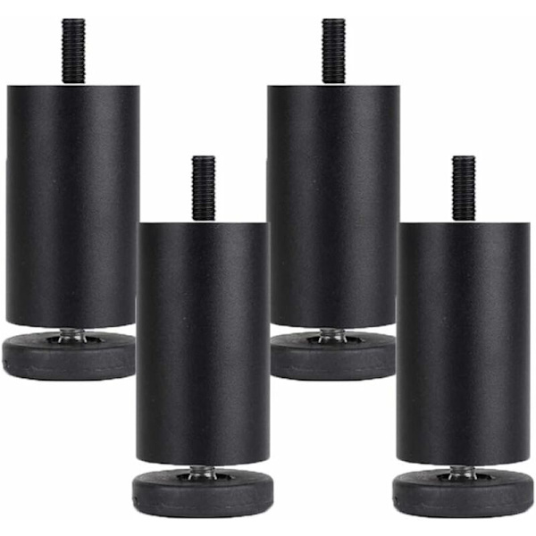 4 stk justerbare møbelføtter i aluminiumlegering, runde metallmøbelføtter til bord, sofa, seng, svart (10 cm)