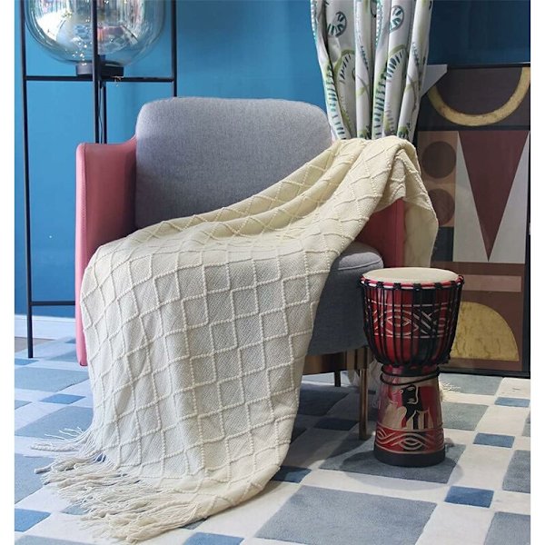 Blødt Strikket Uldtæppe, Pom Pom Tæppe, Sofa Tæppe, Sovetæppe