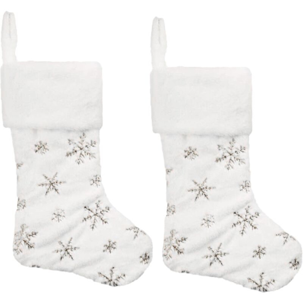 2 st 40 cm Julstrumpor med Glitter Snöflinga Julstrumpor för Juldekoration