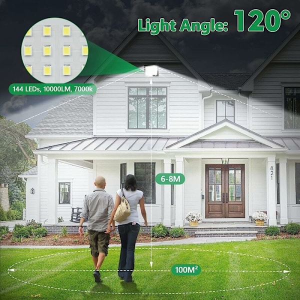 100W LED-belysning för utomhus, 10000LM 7000K Utomhus LED-spotlight, 144 Chips IP67 Vattentät Kalla Vit LED-säkerhetsbelysning, Utomhusbelysningsarmatur
