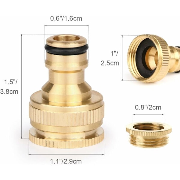 2-delt hagekobling i messing, 2-i-1 kranadapterbeslag, 1/2 tomme og 3/4 tomme hunn til sporadapter, 20 mm til 25 mm, for hageslangekran