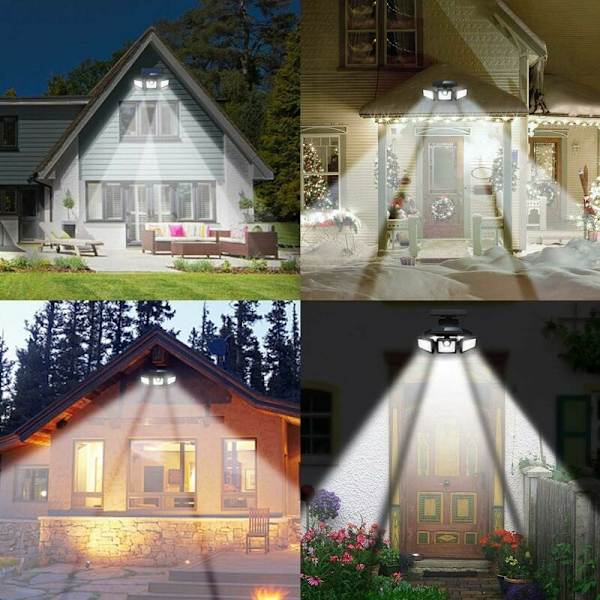 Solcellsbelysning med rörelsesensor, Kraftfull 3-huvud utomhusväggspotlight, 550 Lumen