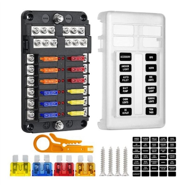 12 Way Blade Fuse V 32 Holder Car Boat Fuse Box with Power Panel Accessories Camper RV