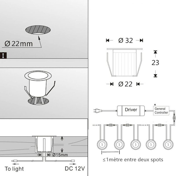 16 kpl LED-upotettuja valaisimia puuterassille, vedenpitävä IP67, ulkokäyttöön tarkoitetut upotetut valaisimet, 0.6W DC12V, valkoinen valo, mini-lampun sarja polulle