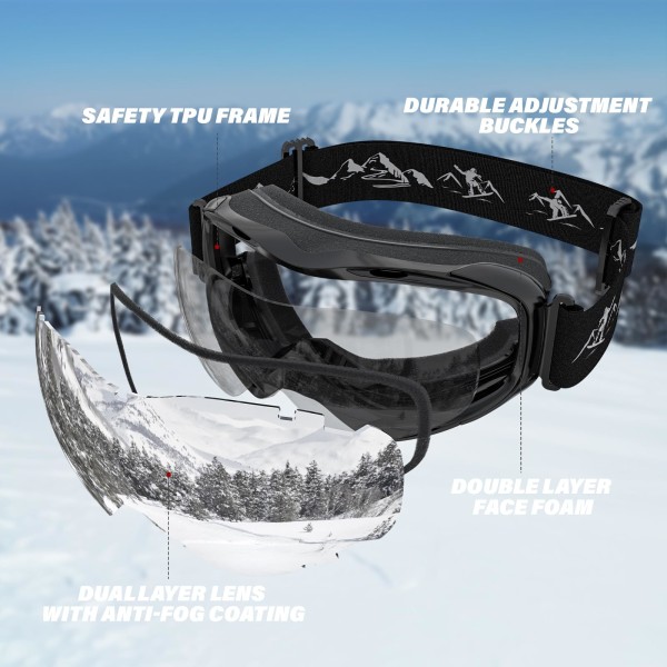 Skidglasögon Snowboardglasögon för män, kvinnor och ungdomar Skidglasögon, 100 % UV-skydd Vindtäta snöglasögon ATV snöskoter Skidåkningsglasögon